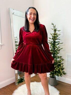 Cupshe Velvet Ruffle Hem Mini Dress - Deep Red